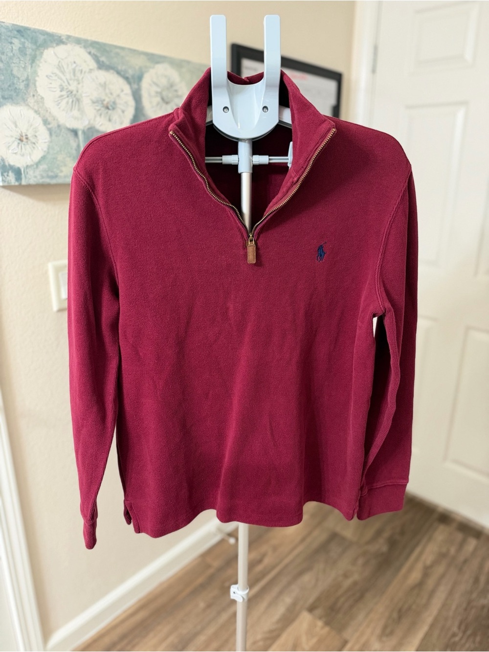 Polo by Ralph Lauren Men's Zip Mockneck Sweater - Burgundy with Navy Logo